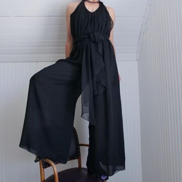 80s/90s Carol‎ Mignon Boutique black halter jumpsuit - Picture 1 of 8